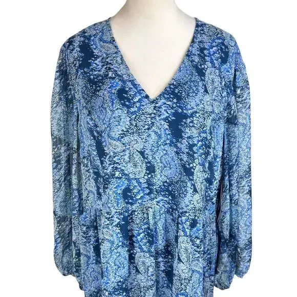 Joie NWT XXL Blue Parisian Paisley Sheer Long Balloon Sleeve Tiered Midi Dress - Picture 6 of 15